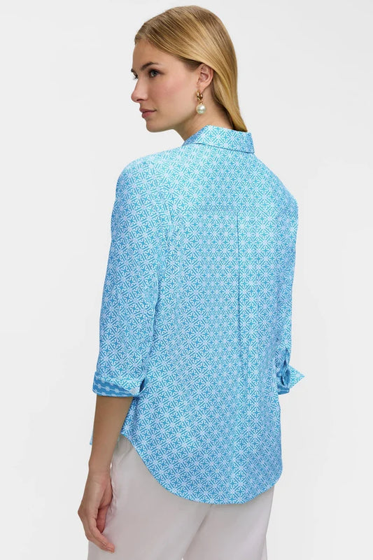 Foxcroft Margie Geo Lattice 3/4 Sleeve Shirt