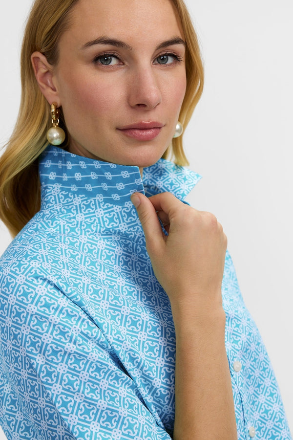 Foxcroft Margie Geo Lattice 3/4 Sleeve Shirt