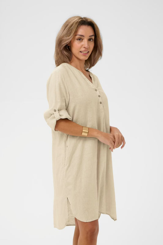 Cream Bellis Caftan Short Dress