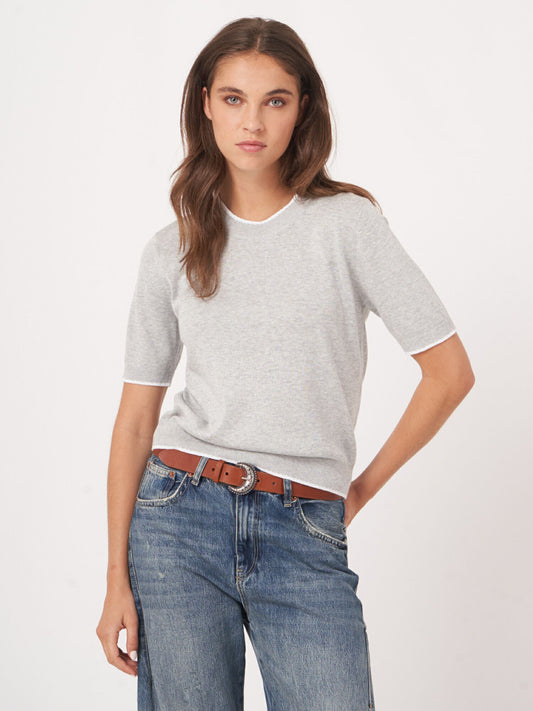 Repeat Short Sleeve Top with Contrast Trim