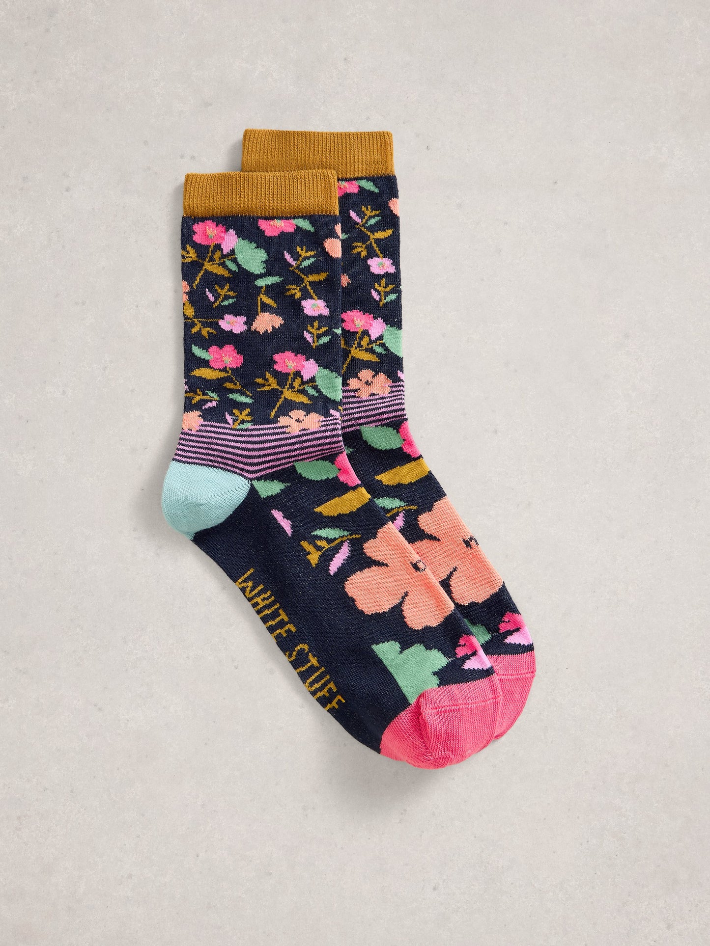 White Stuff Floral Stripe Ankle Sock