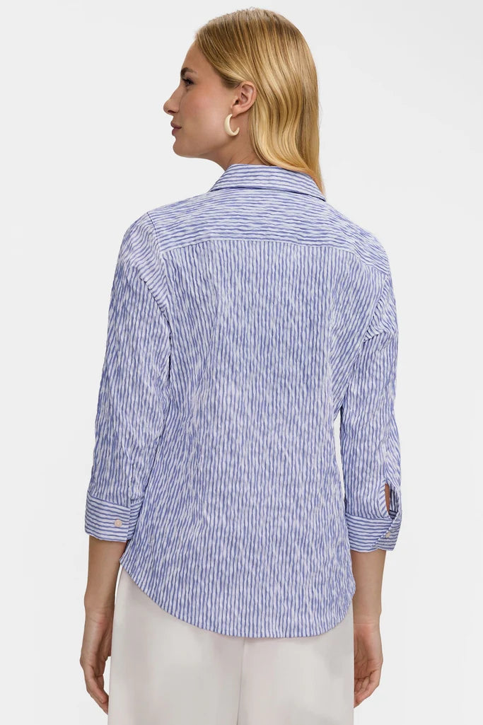 Foxcroft Hampton Crinkle Stripe 3/4 Sleeve Shirt