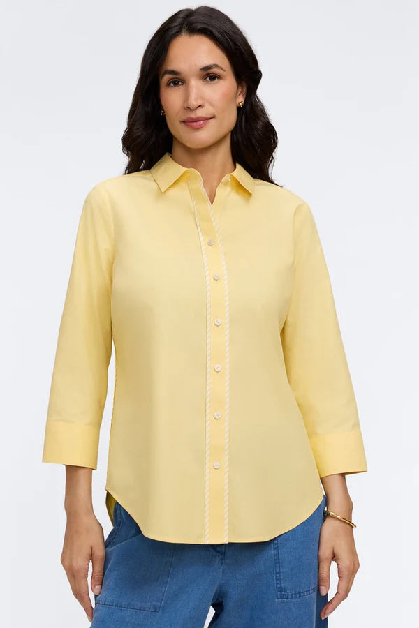 Foxcroft Margie Pinpoint Shirt with Stripe Trim