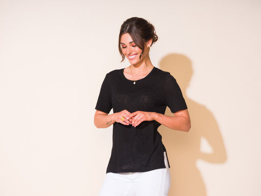 Alison Sheri Cotton Linen V-Neck T-Shirt