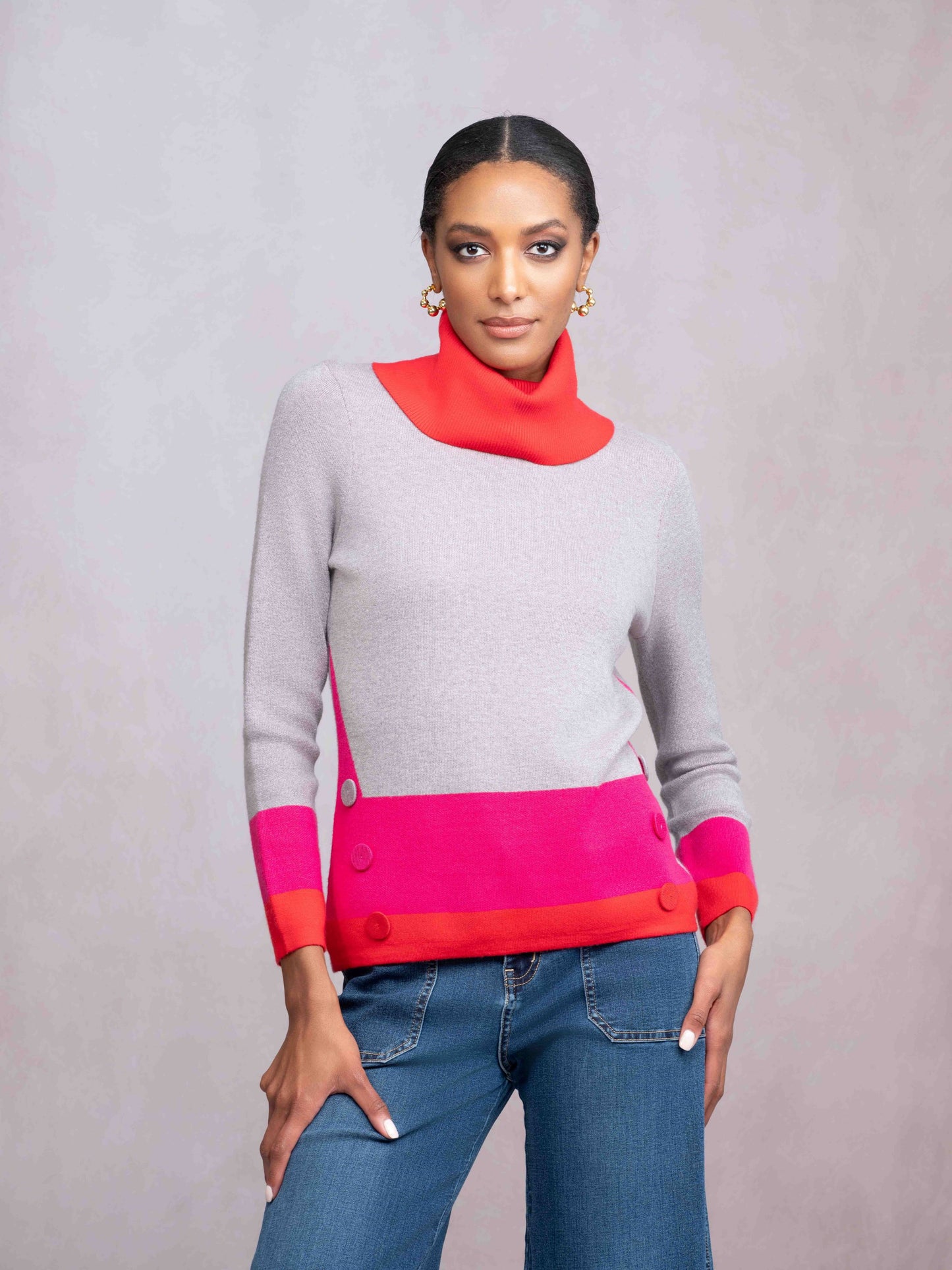 Alison Sheri Colour Block Turtleneck Sweater
