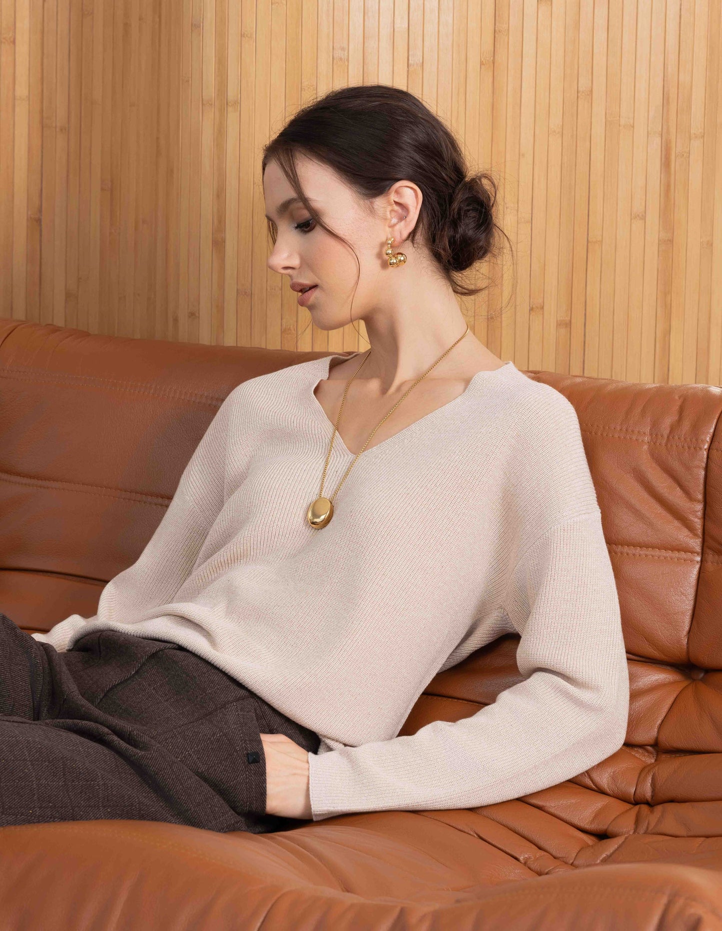 Alison Sheri V-Neck Gold Sparkle Sweater