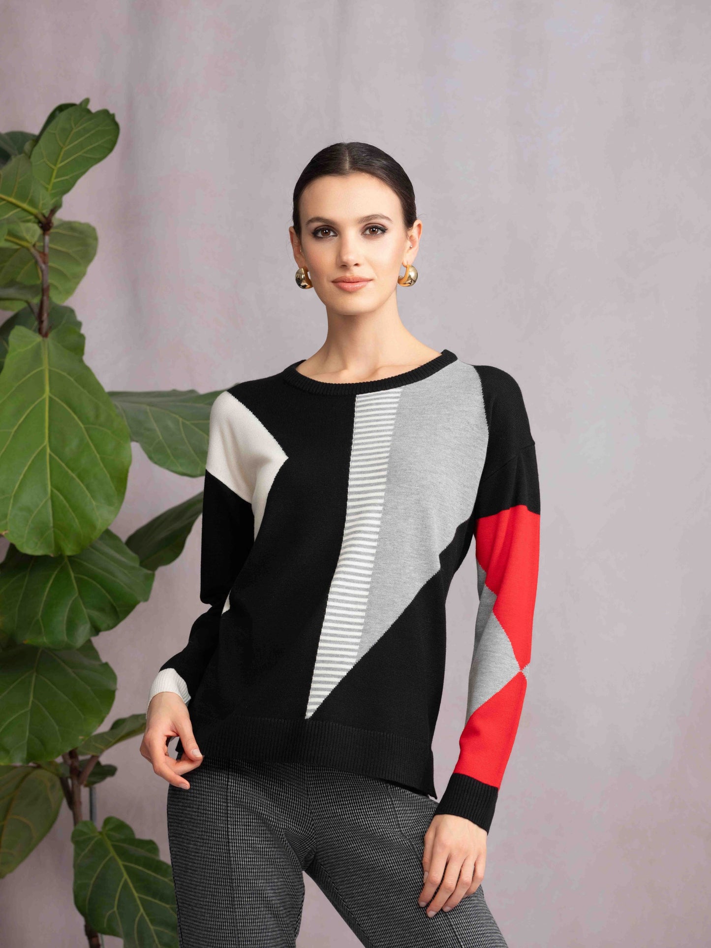 Alison Sheri Geometric Print Sweater