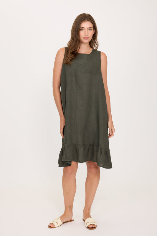 Pistache Linen Tie Back Dress