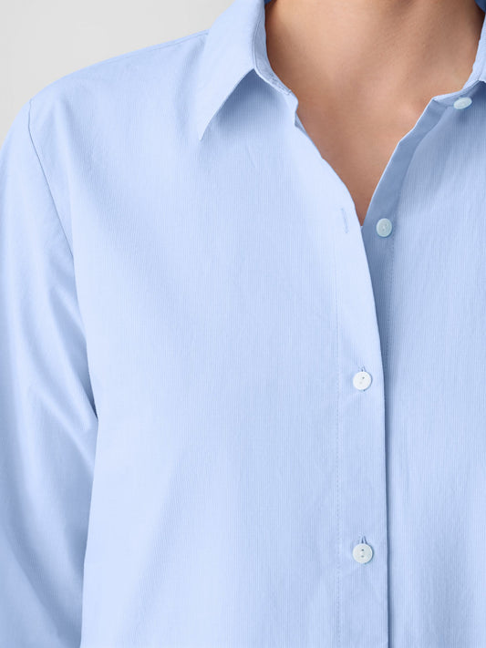 Eileen Fisher Striped Poplin Classic Collar Shirt