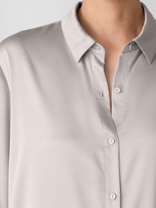 Eileen Fisher Stretch Silk Charmeuse Classic Collar Shirt