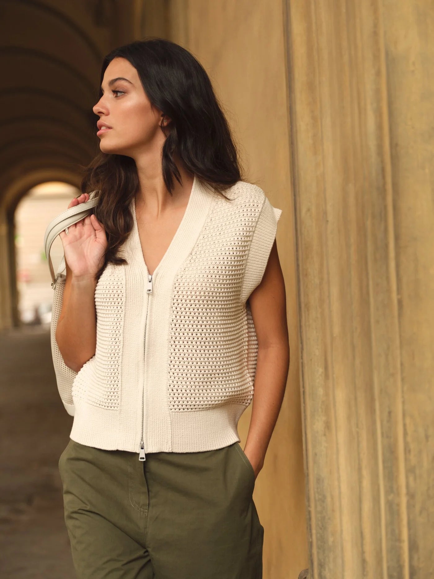 YAYA Mesh Stitch Cardigan with Zipper