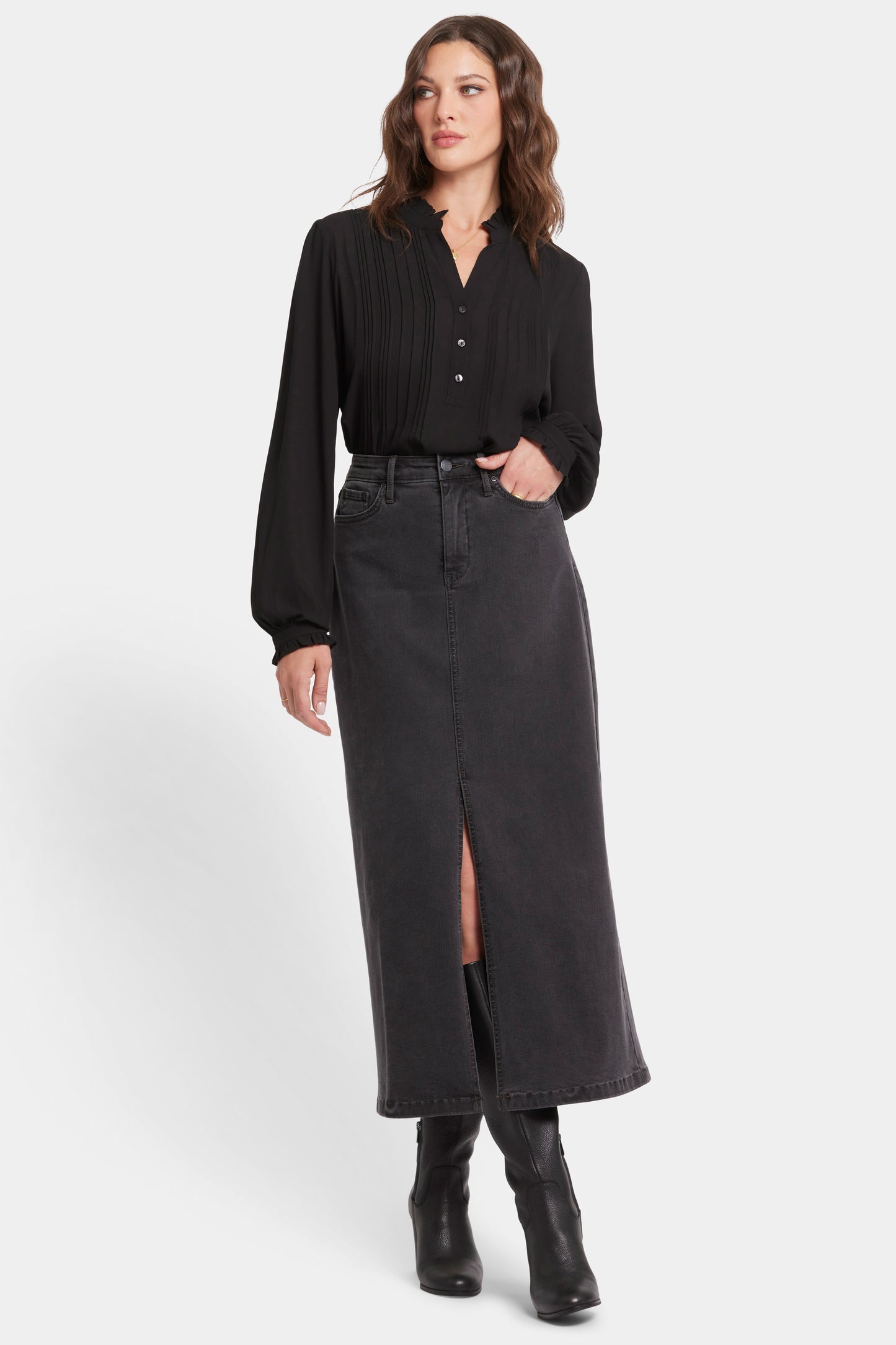 NYDJ High Rise Long Skirt with Slit