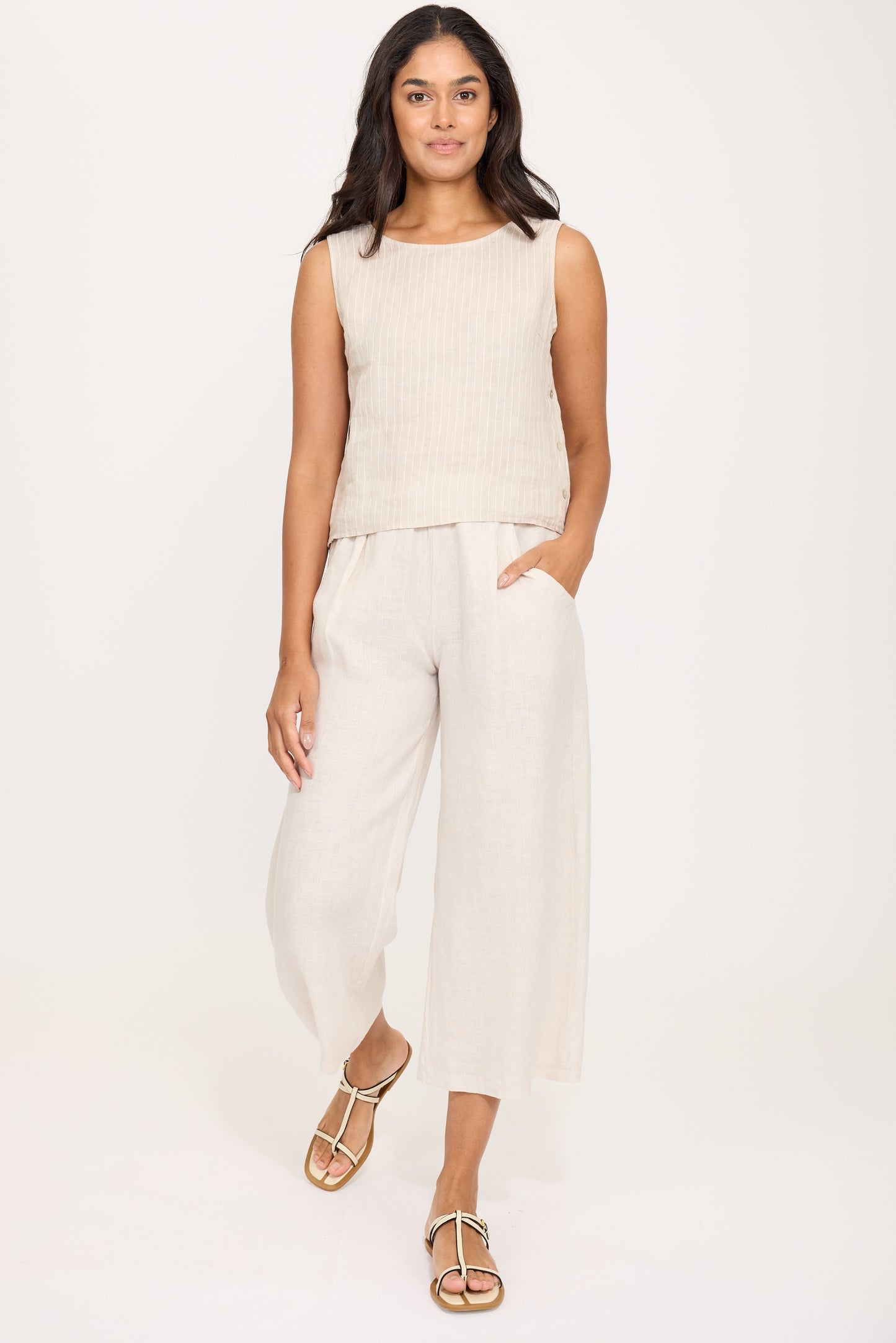 Pistache Linen Pinstripe Tank