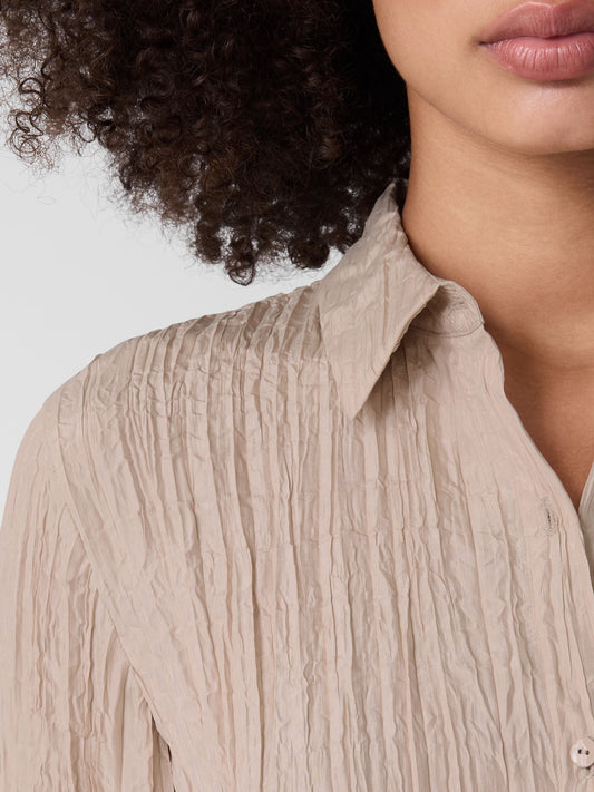 Eileen Fisher Crinkle Silk Classic Collar Shirt