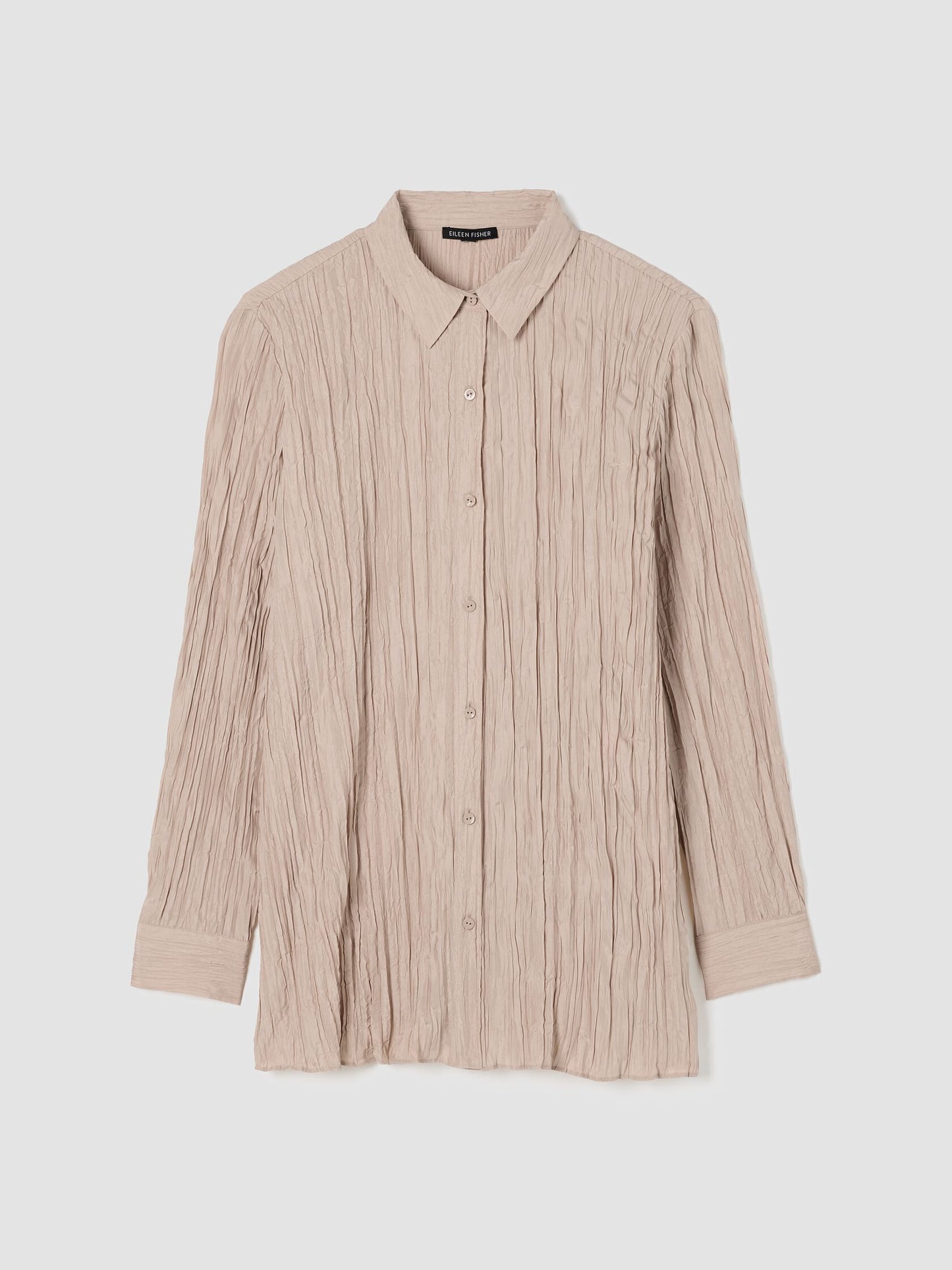 Eileen Fisher Crinkle Silk Classic Collar Shirt