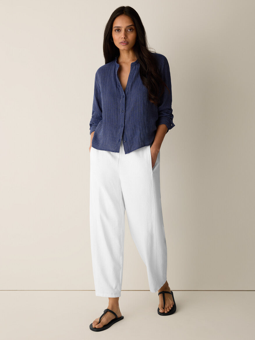 Eileen Fisher Mandarin Collar Cut-Away Shirt