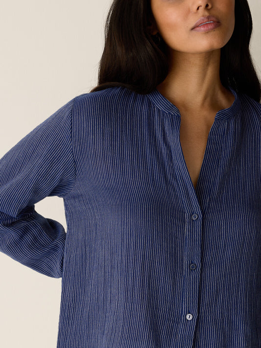 Eileen Fisher Mandarin Collar Cut-Away Shirt