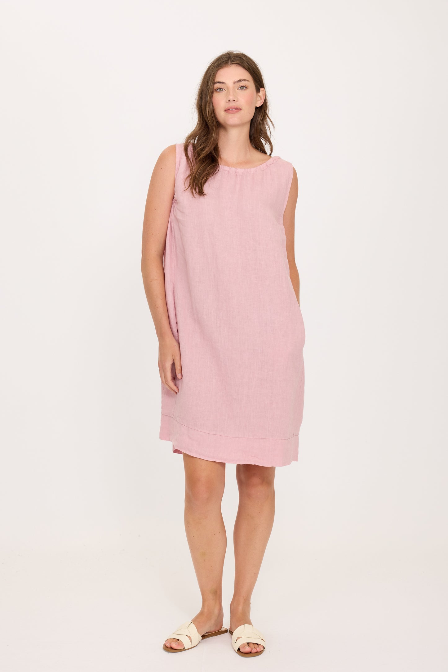 Pistache Linen Gathered Dress