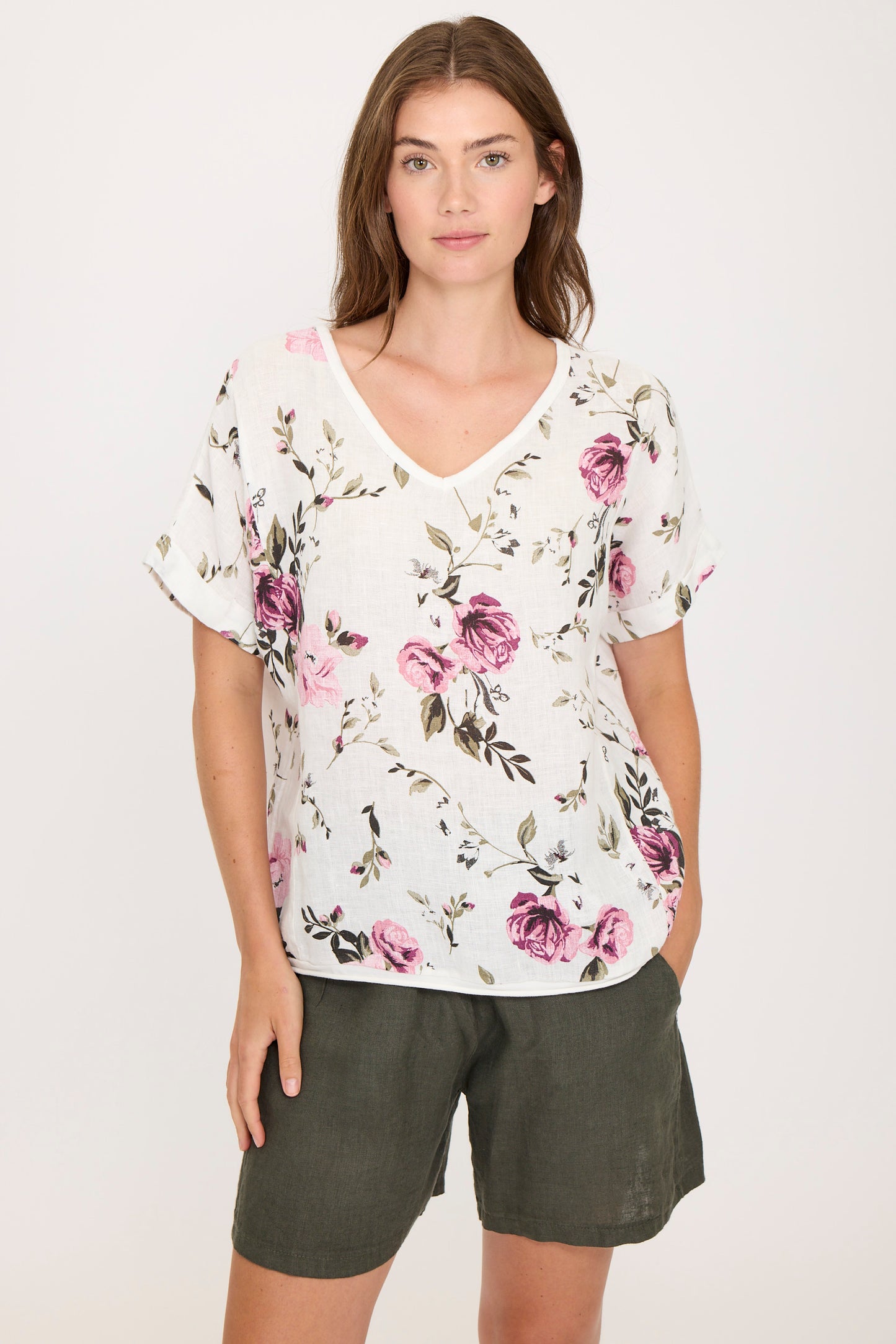 Pistache V-neck Print Top