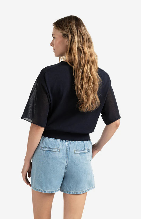 YAYA Boatneck Top with Mesh Sleeves