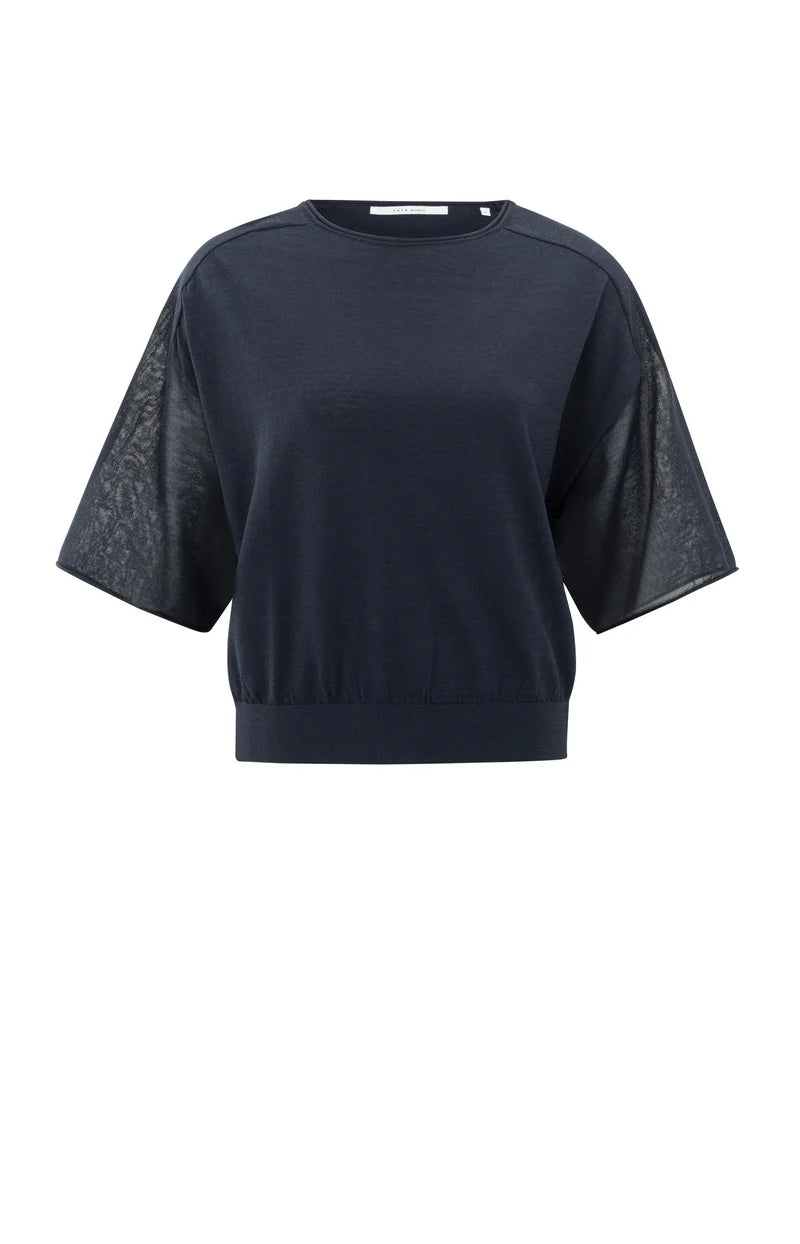 YAYA Boatneck Top with Mesh Sleeves