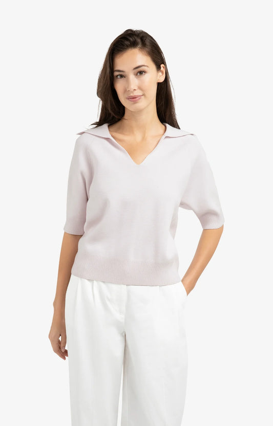 YAYA Collared Short Sleeve Sweater