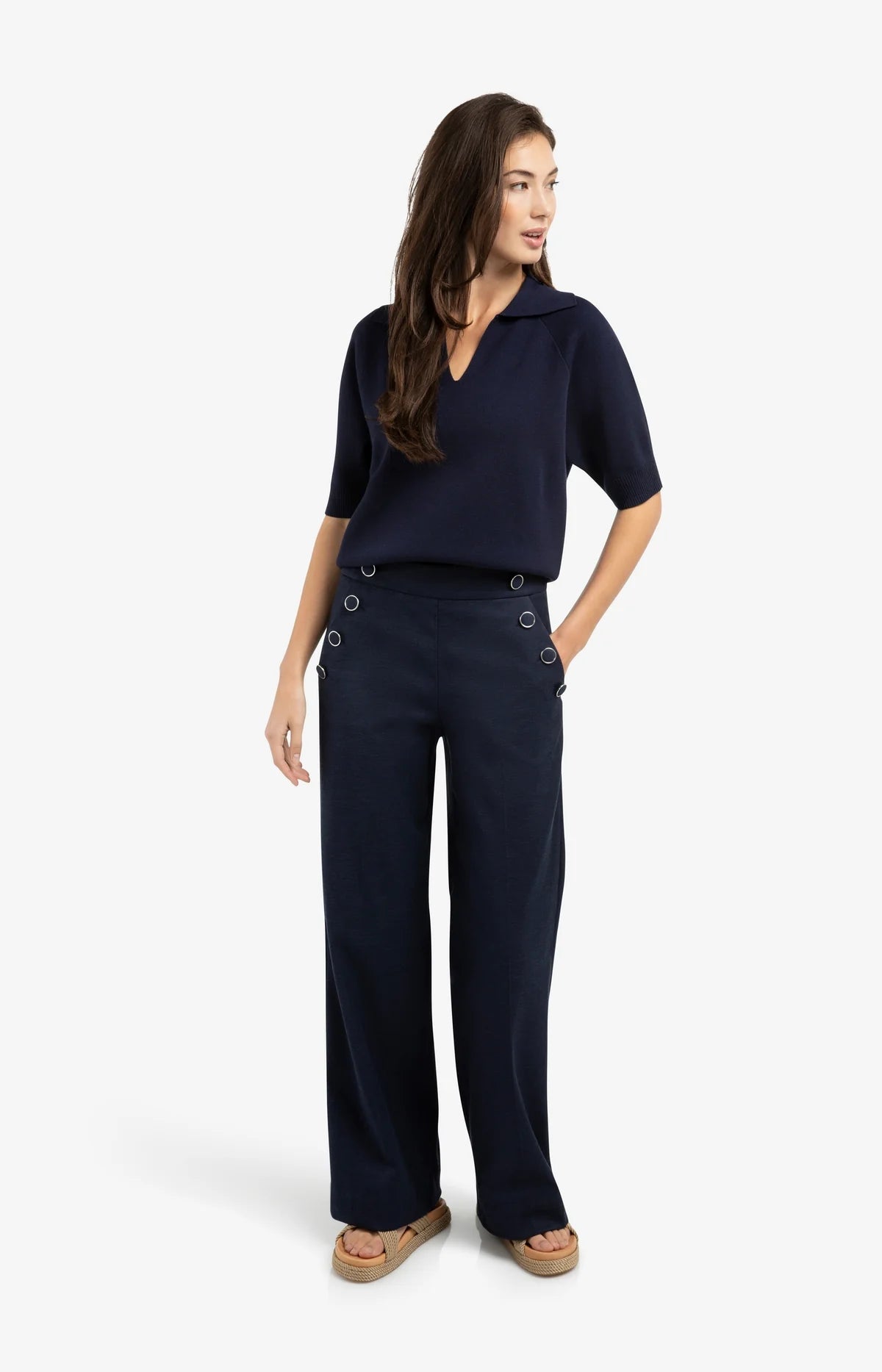 YAYA Collared Short Sleeve Sweater