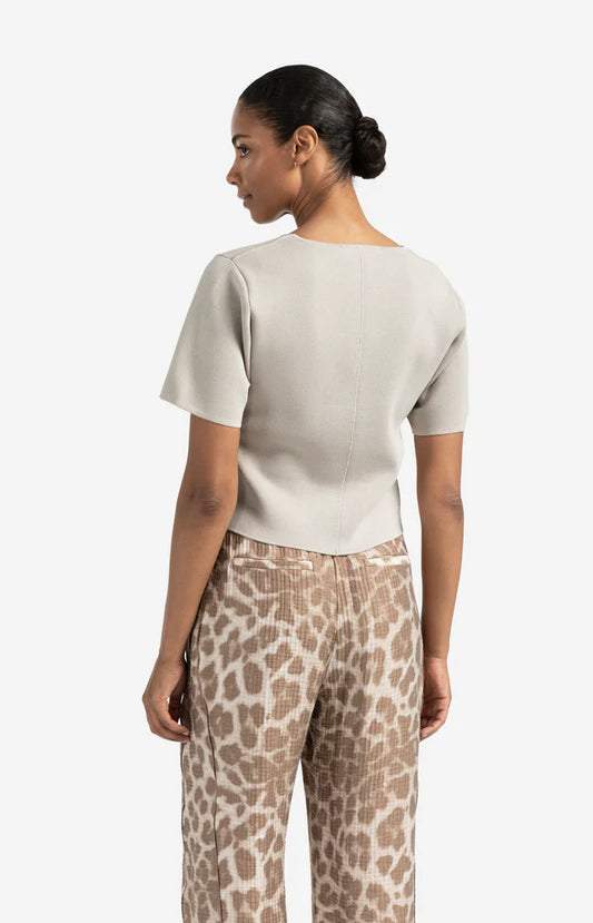 YAYA Structured Knit Short Sleeve Cardigan