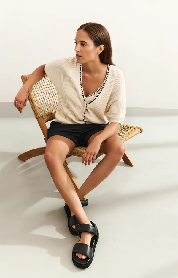 YAYA Whipstitch Ribbed Cardigan