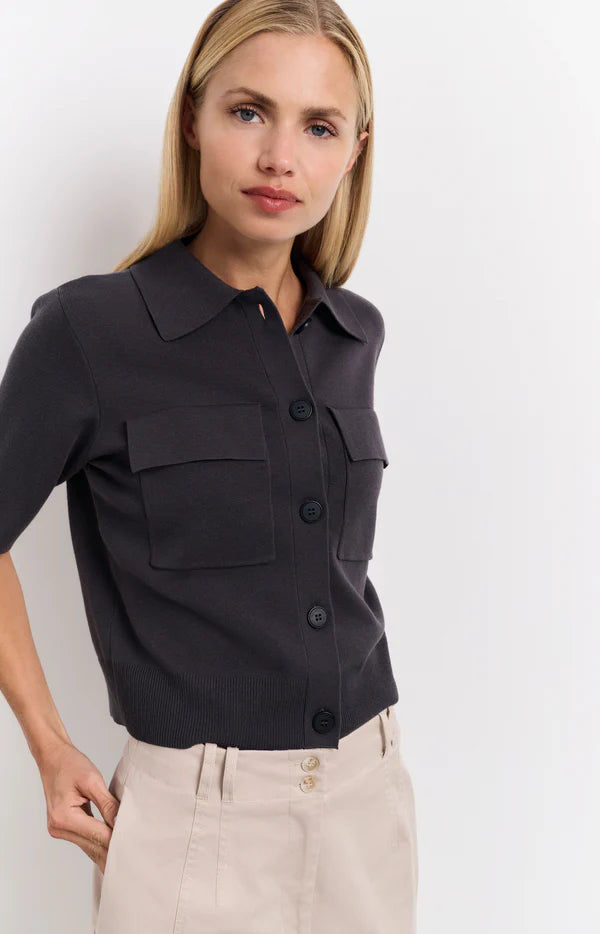 YAYA Short Sleeve Collared Cardigan