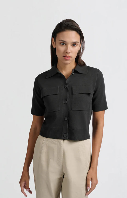 YAYA Short Sleeve Collared Cardigan