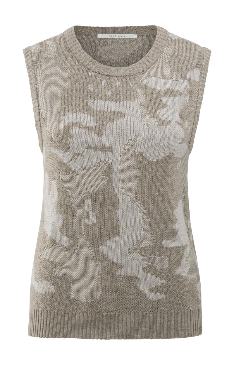 YAYA Sleeveless Print Knit Top