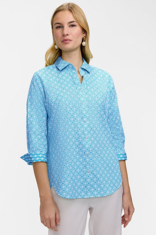 Foxcroft Margie Geo Lattice 3/4 Sleeve Shirt