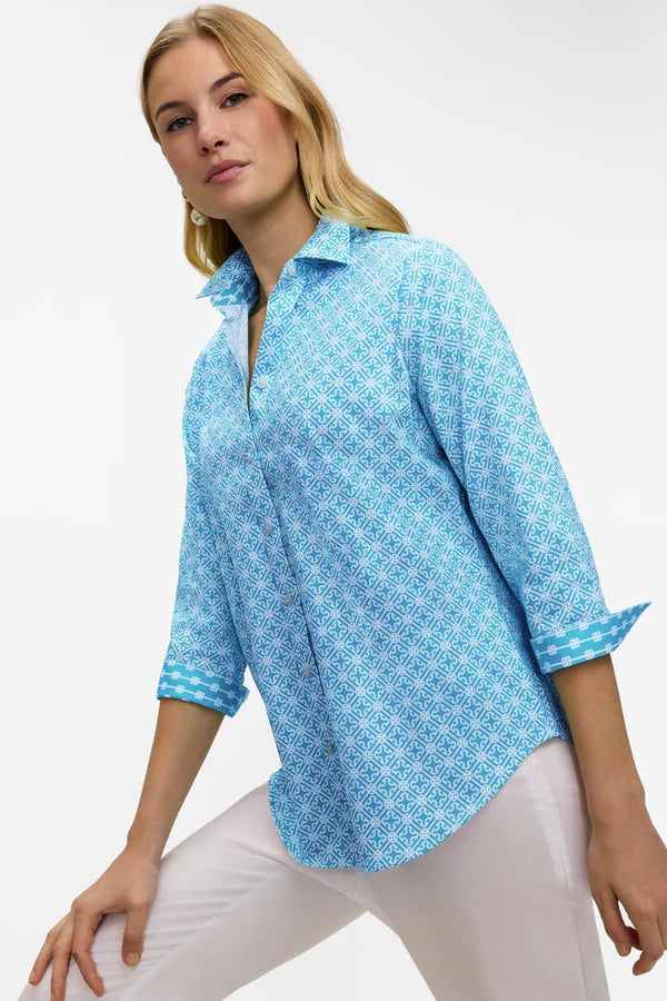 Foxcroft Margie Geo Lattice 3/4 Sleeve Shirt