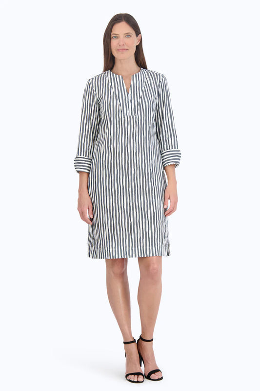 Foxcroft Vena 3/4 Sleeve Stripe Dress