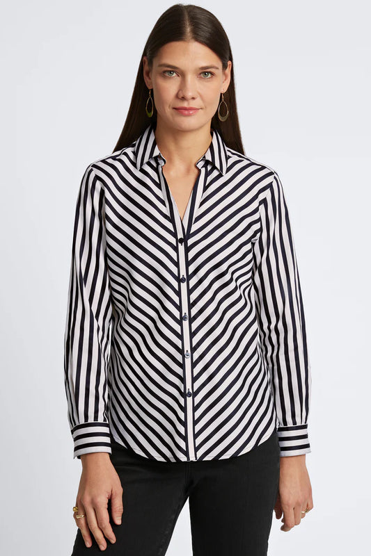 Foxcroft Mary Cotton Sateen Stripe Shirt