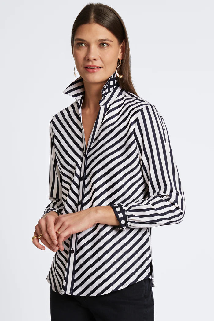 Foxcroft Mary Cotton Sateen Stripe Shirt