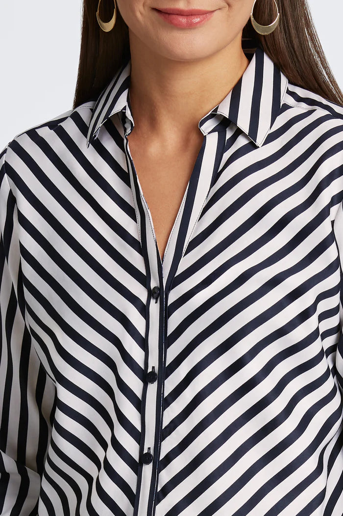 Foxcroft Mary Cotton Sateen Stripe Shirt