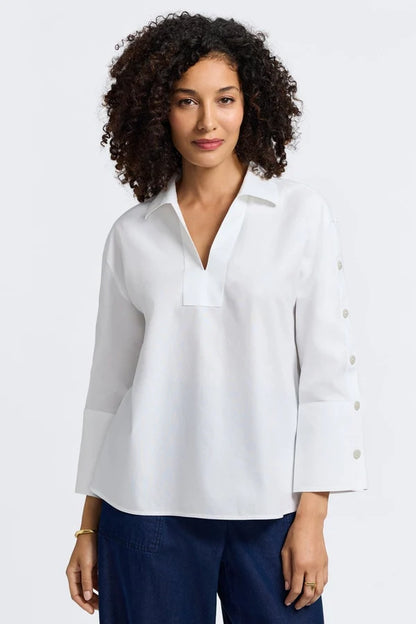 Foxcroft Lainey Pinpoint Button Sleeve Shirt