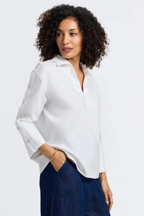 Foxcroft Lainey Pinpoint Button Sleeve Shirt