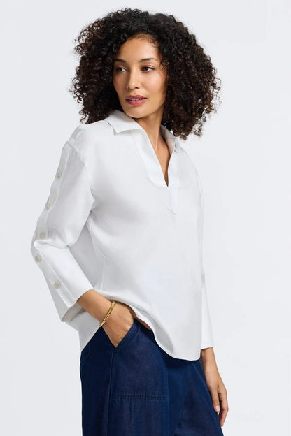 Foxcroft Lainey Pinpoint Button Sleeve Shirt