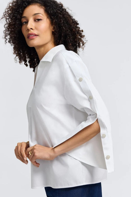 Foxcroft Lainey Pinpoint Button Sleeve Shirt