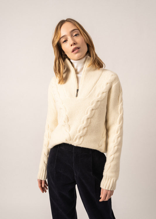 Saint James Half Zip Cable Knit Sweater