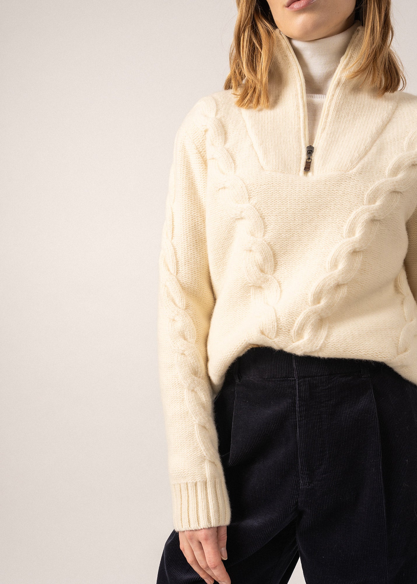 Saint James Half Zip Cable Knit Sweater