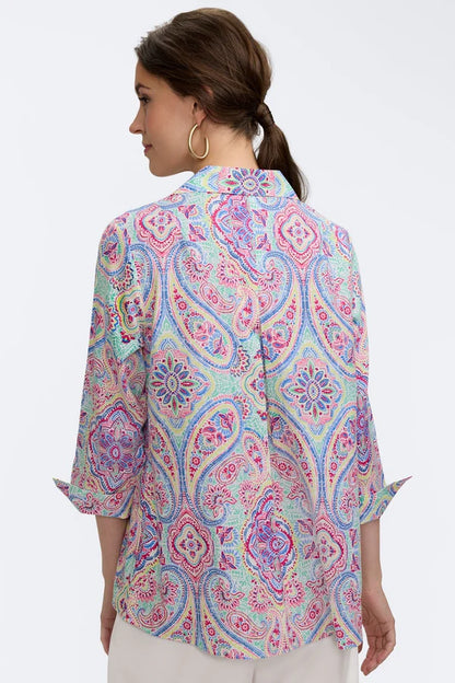 Foxcroft Agnes Paisley Linen 3/4 Sleeve Shirt