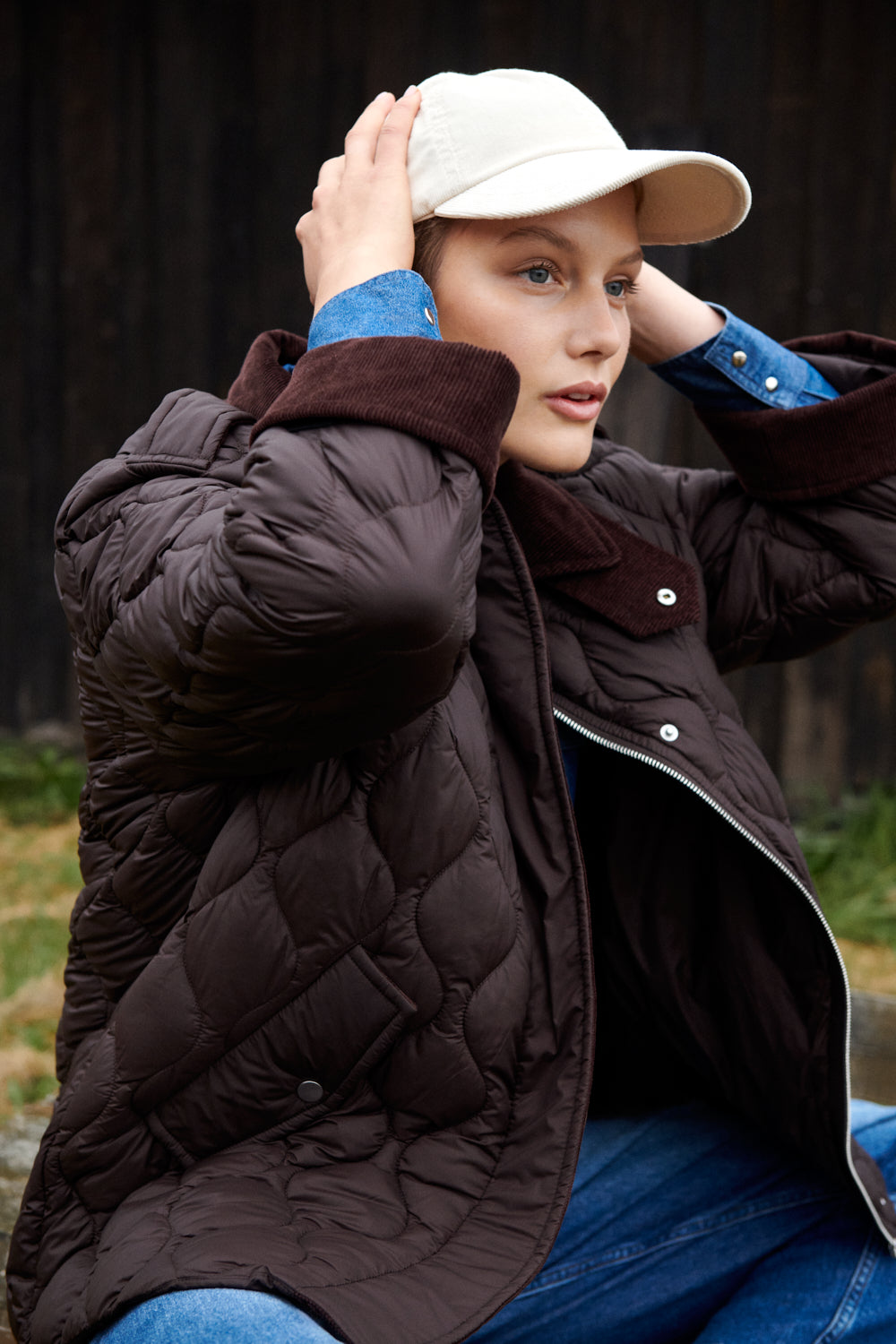 Part Two Laurana Short Quilted Coat with Corduroy Details