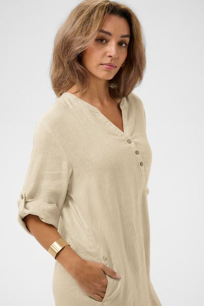 Cream Bellis Caftan Short Dress