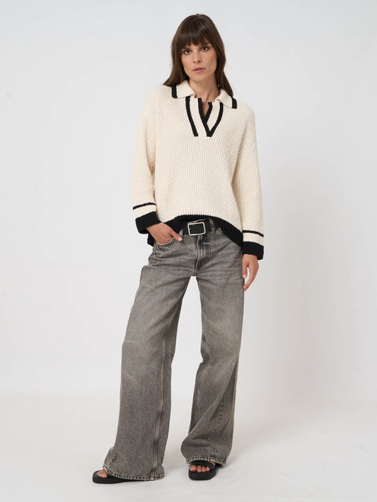 REPEAT Contrast Trim V-neck Sweater