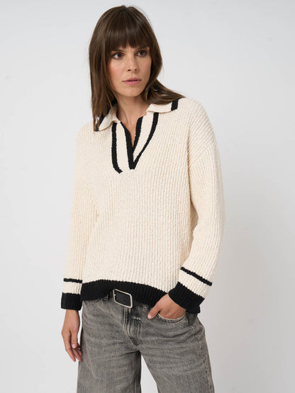 REPEAT Contrast Trim V-neck Sweater