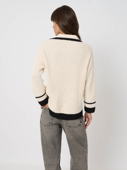 REPEAT Contrast Trim V-neck Sweater